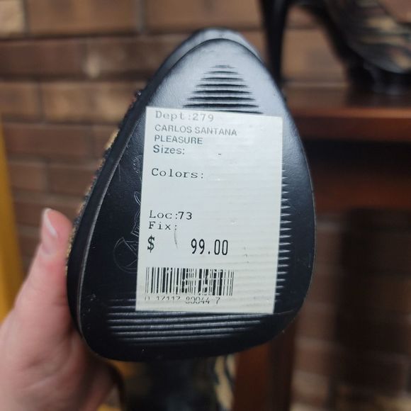 Carlos Carlos Santana ultra platform spike high heels peep toe trial print shoes - Picture 10 of 11